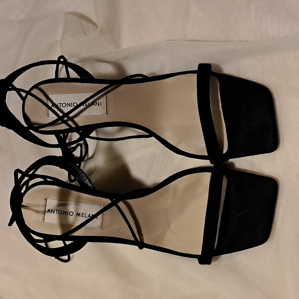ANTONIO MELANI Black Wedge Dress Sandals 6